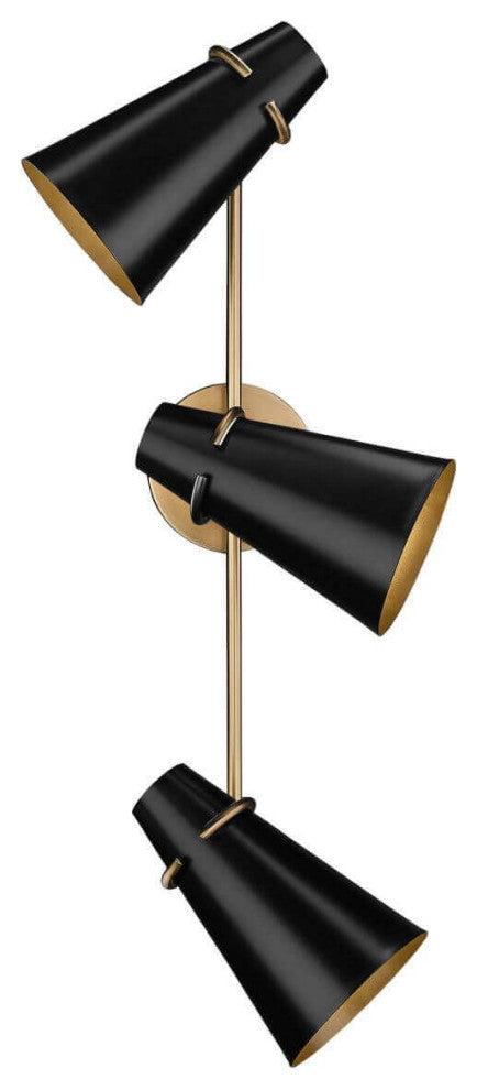 3 Light 26" Bath Vanity Light, Modern Brass With Matte Black Shade