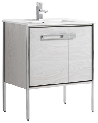Oakville Bath Vanity, Ceramic Sink, Mild Grey Oak, 30 Inch, Chrome Hardware
