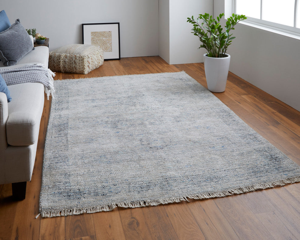 Weave & Wander Ramey Space Dyed Wool Rug, Gray/Blue, 9'x12'