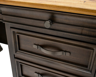 Executive Credenza, Desk With Solid Wood Plank Top, Fully Assembled, Brown