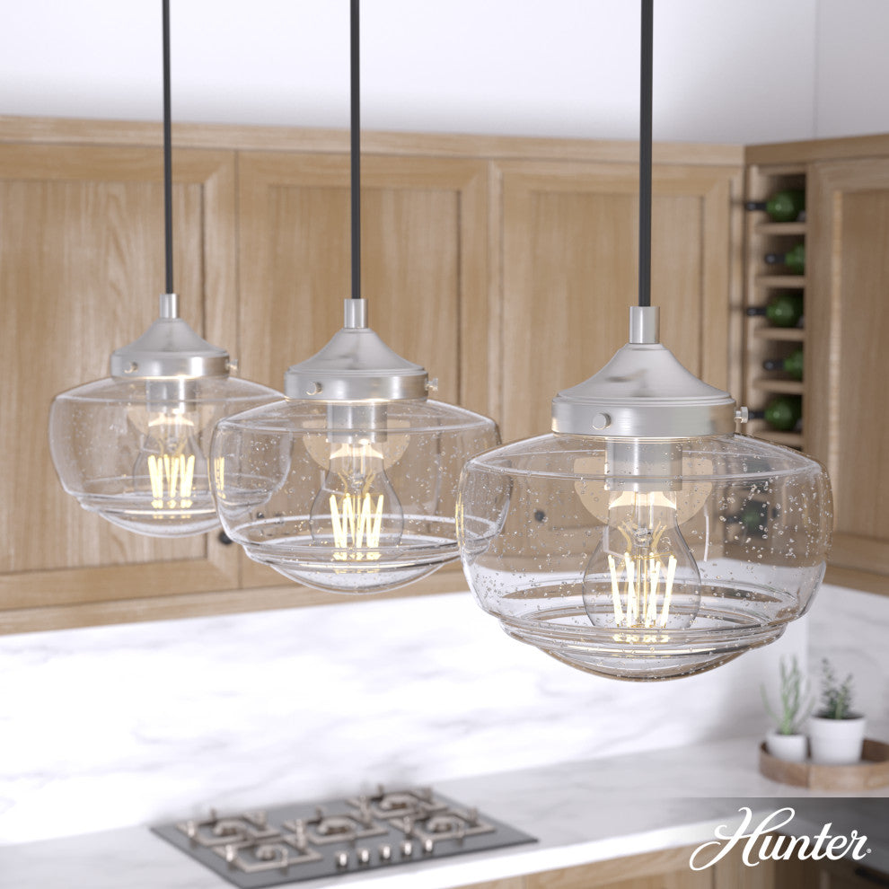 Saddle Creek Brushed Nickel, Clear Seeded Glass 3 Light Linear Cluster Light