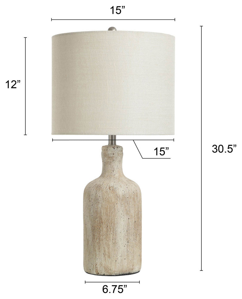 Olney, Textured Concrete Table Lamp with Drum Shade, Multi-Color Cream Finish