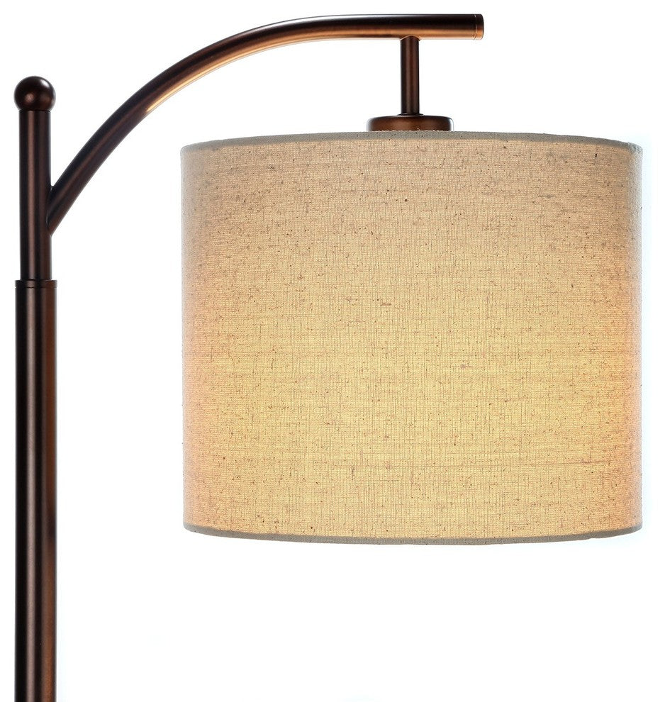 Noir Stem With Oatmeal Hue Drum Shade, Industrial Tall Standing Lamp for Living