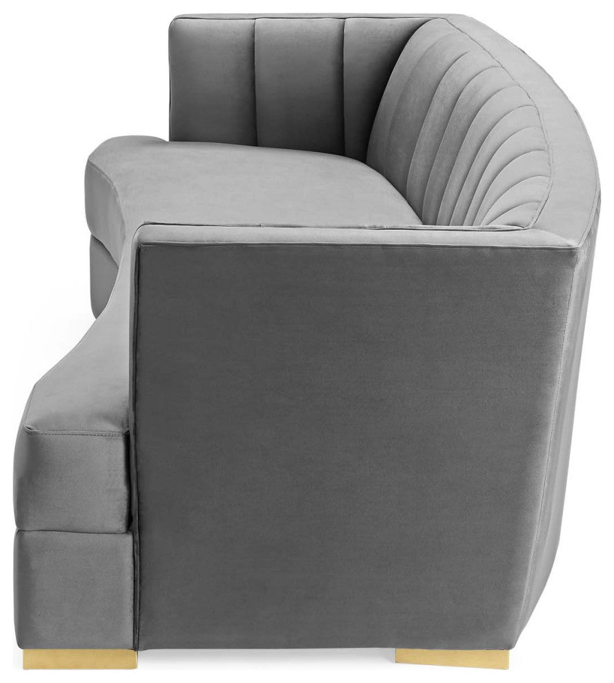 Tufted Sofa, Velvet, Gray, Modern, Living Lounge Hotel Lobby Hospitality