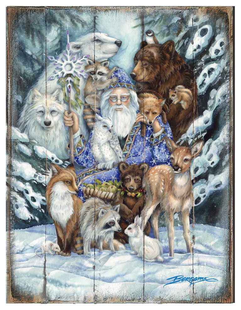 Gather, Peace Father Winter Animals Wooden Wall Art, Large 24x18