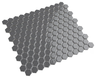 Metro 1" Hex Glossy Grey Porcelain Floor and Wall Tile
