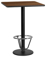 30" Square Walnut Laminate Table Top With 18" Round Base