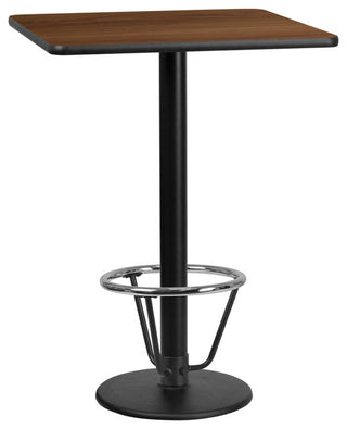 30" Square Walnut Laminate Table Top With 18" Round Base