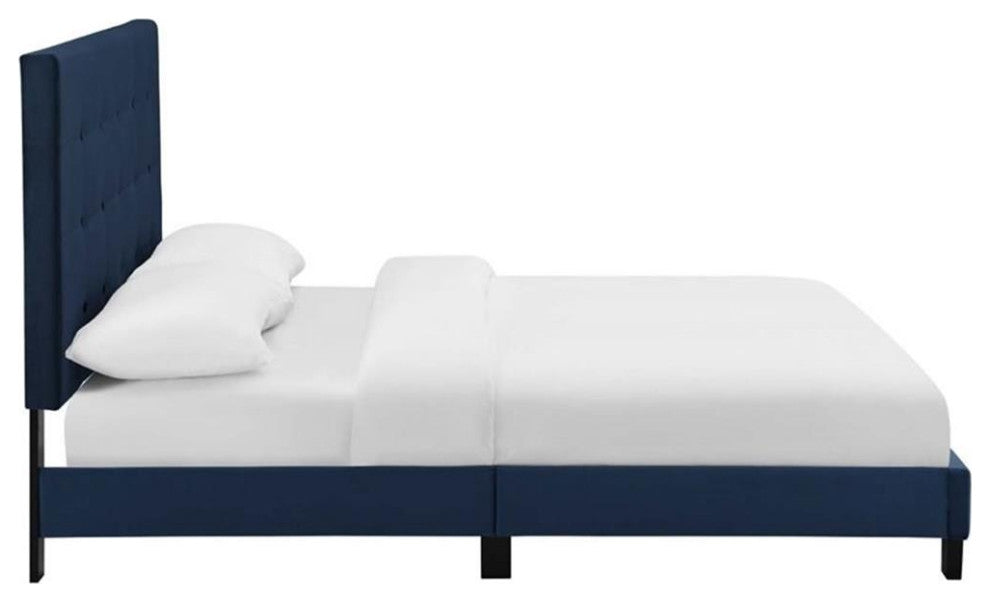 Modway Melanie King Tufted Button Velvet Platform Bed in Midnight Blue