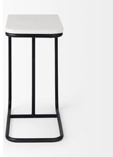 Kyra 12Lx20Wx23H White Marble Top With Black Iron Frame C-Shaped Side Table