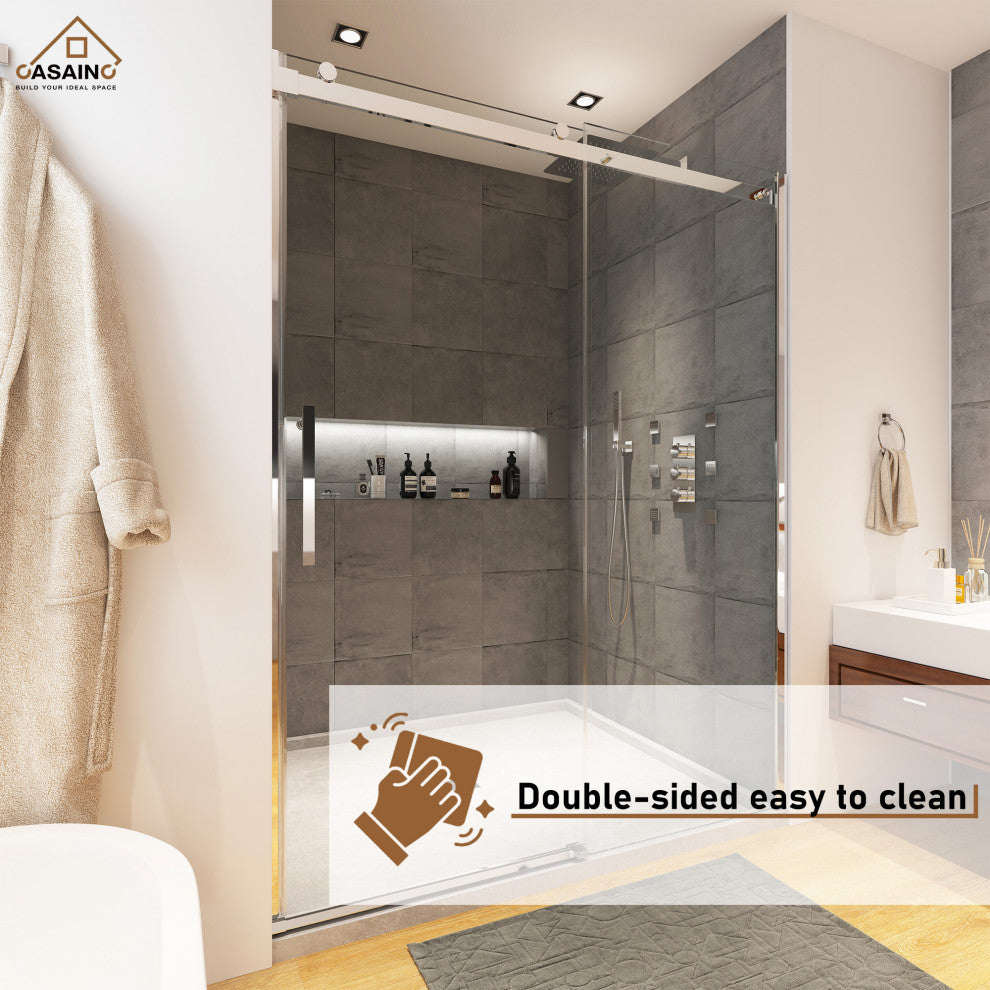 48-in x 76-in Frameless Sliding Shower Door, Chromed