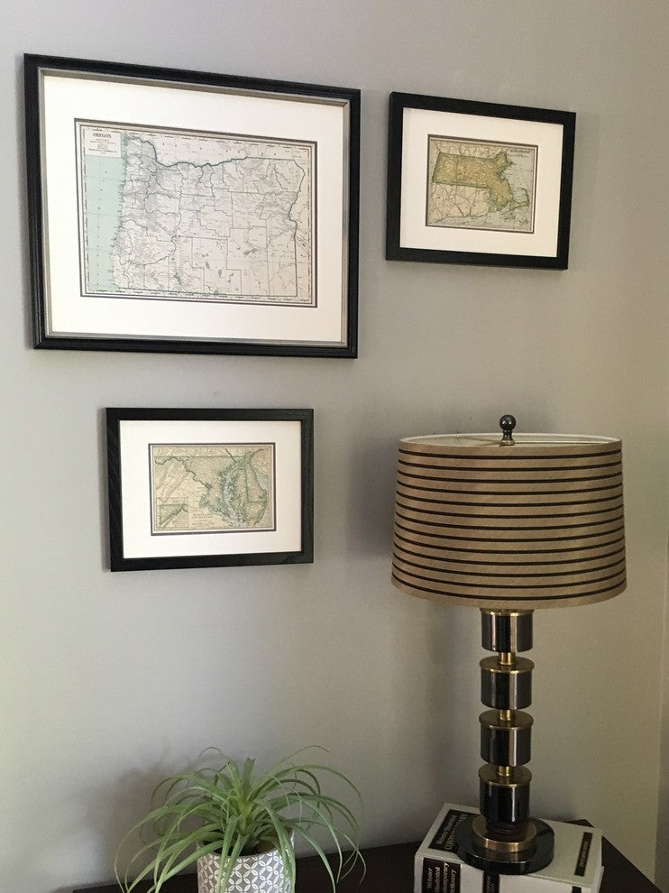 Vintage Massachusetts Map, Framed Original MA State Map- Authentic 1920s