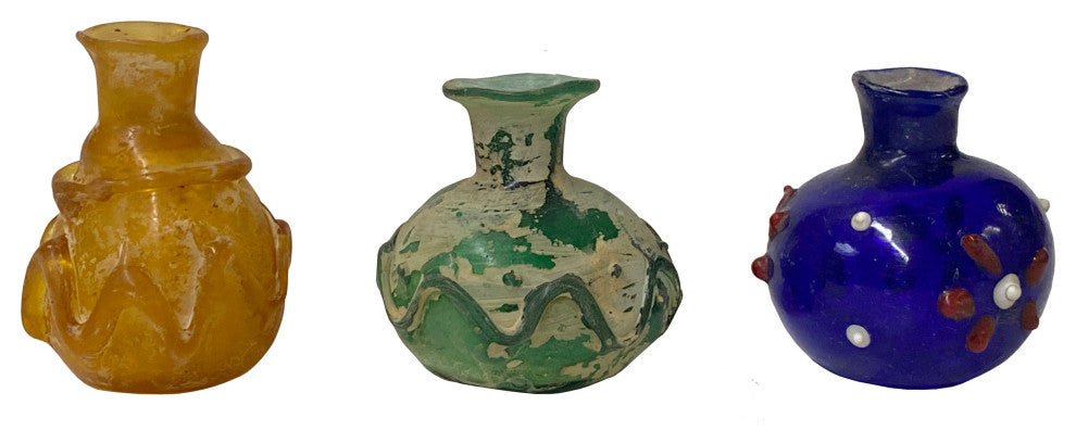 3 Piece Distressed Look Color Glass Small Bottle Vase Display Hws2469