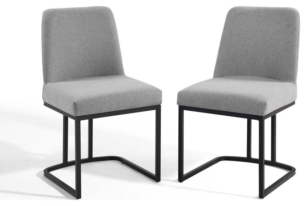 Side Dining Chair, Set of 2, Fabric, Metal, Black Gray, Modern, Cafe Bistro