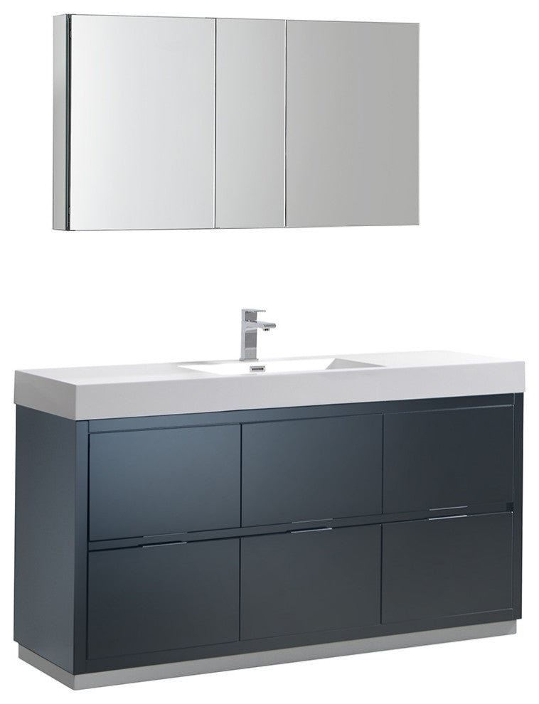 Valencia Bathroom Vanity, Medicine Cabinet, Dark Slate Gray, 60"