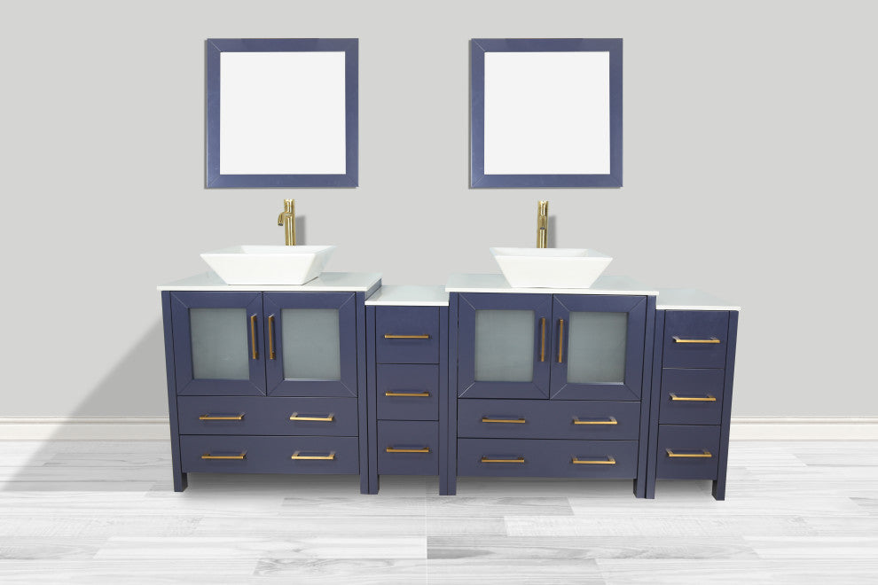 Vanity Art Vanity Set With Vessel Sink, Blue, 84", Standard Mirror