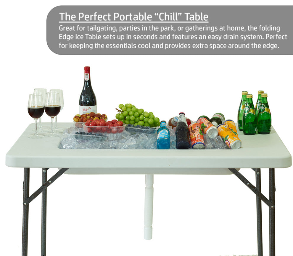 Modern Home 4' Foldable Party Ice Bin Table with Edge and Skirt - Portable Fold