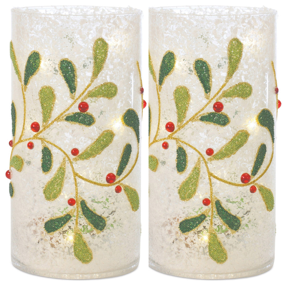 Beaded Glass Mistletoe Candle Holder, Set of 2