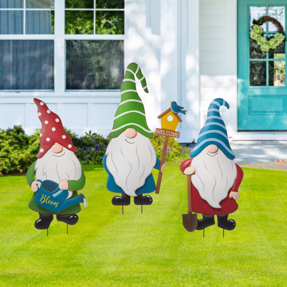 36"H Metal Gnome Yard Stake or Wall Decor, Set of 3