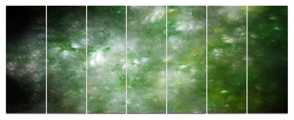Blur Green Starry Fractal Sky, Abstract Canvas Art Print, 83"x32", 7 Panels