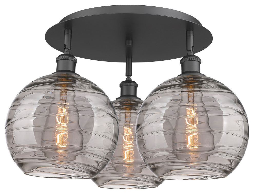 Ballston-Athens Deco Swirl 3-Light 22" Flush Mount, Matte Black, Light Smoke