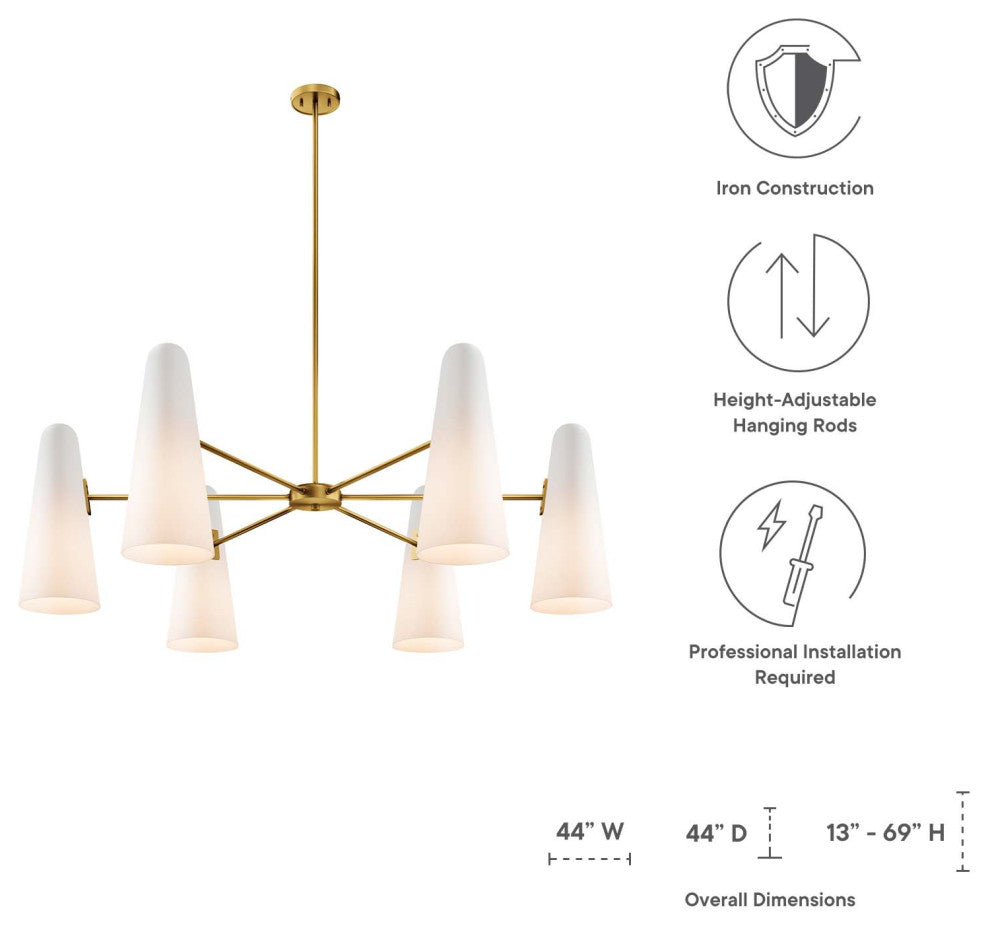 Beacon 6-Light Chandelier, Opal Satin Brass