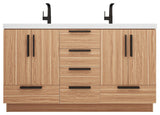 Carla 60" Freestanding Bathroom Vanity With Double Sink, White Oak