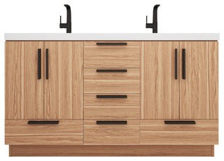 Carla 60" Freestanding Bathroom Vanity With Double Sink, White Oak