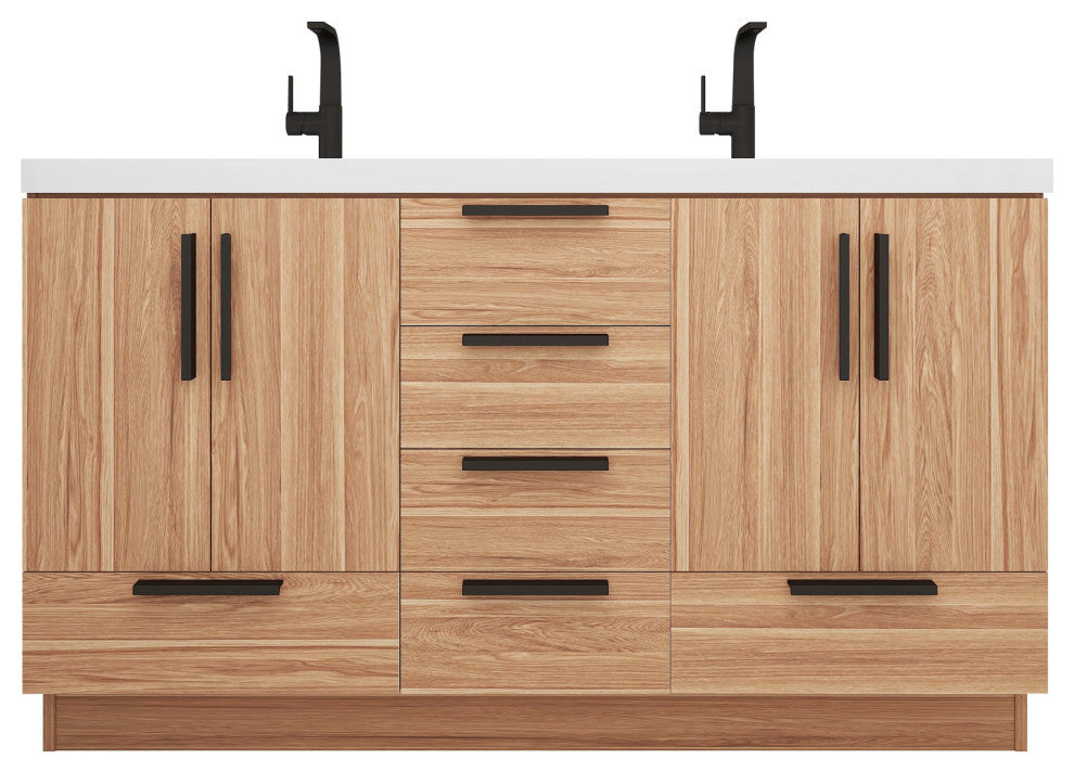 Carla 60" Freestanding Bathroom Vanity With Double Sink, White Oak