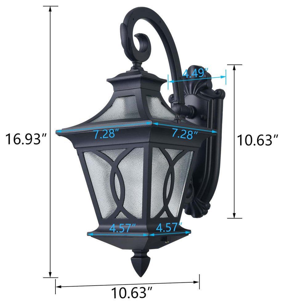 Black Outdoor Wall Sconce Light With Water Glass Shade