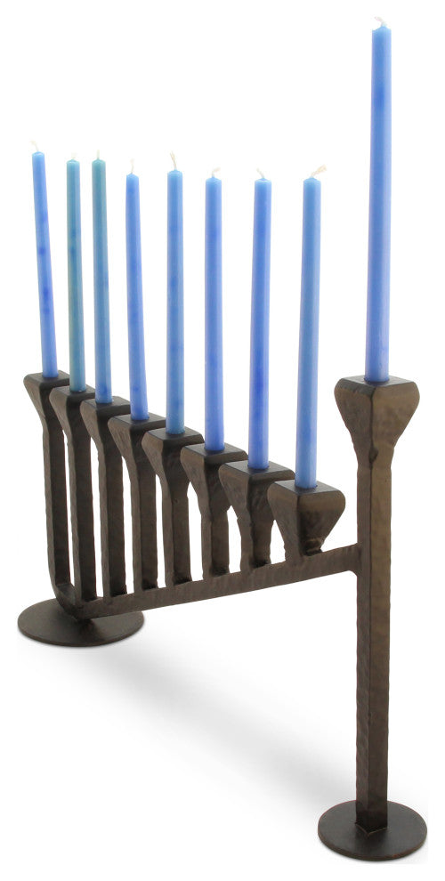 Blacksmith Handmade 9 Branch Iron Hanukkah Menorah Candle Holder