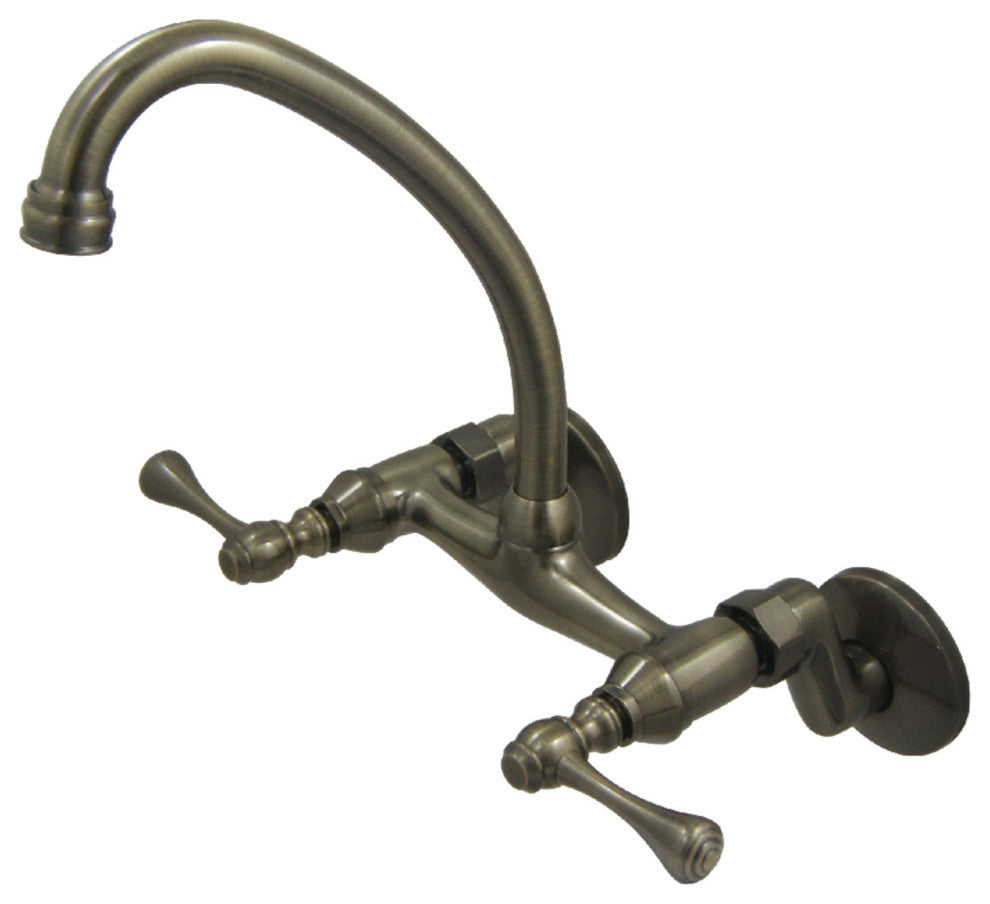 Kingston Brass 6" Adjustable Center Wall Mount Kitchen Faucet, Antique Brass