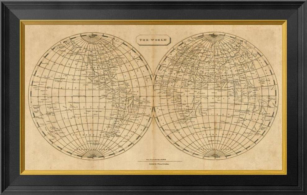 "The World, 1812" Framed Canvas Giclee by Aaron Arrowsmith, 26x17"