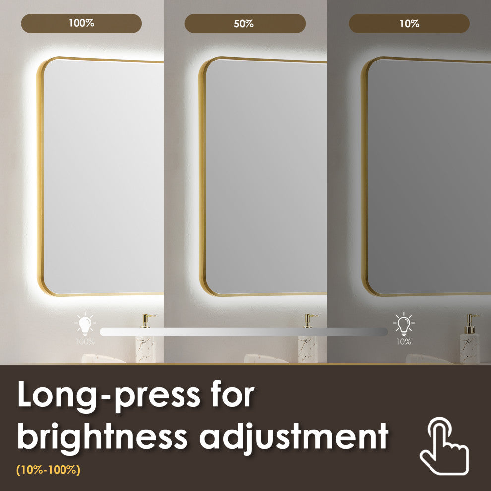 Dazzle Rectangular Bathroom/Vanity LED Lighted Wall Mirror, Brushed Gold, 36"