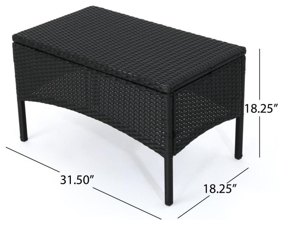 GDF Studio 4-Piece Clayton Outdoor Black Wicker Chat Set With White Cushion