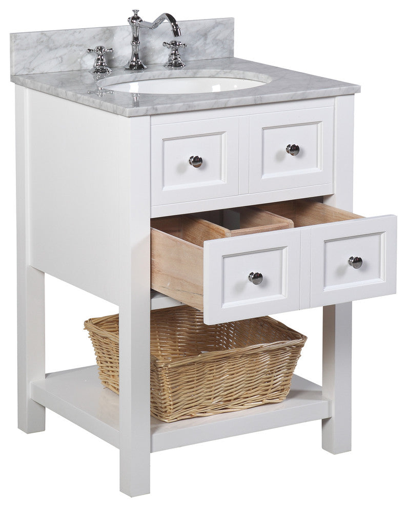 New Yorker Bath Vanity, White, 24", Carrara Marble