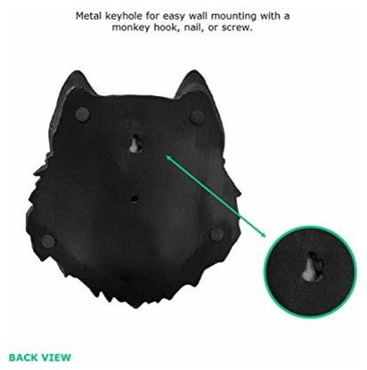 Mounted Resin Wolf Head, Black, Mini