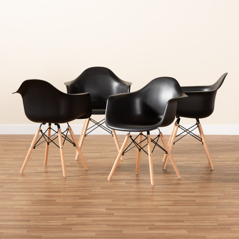 Galen Black Finish Plastic and Oak Brown Finish Wood 4-Piece Dining Chair Set