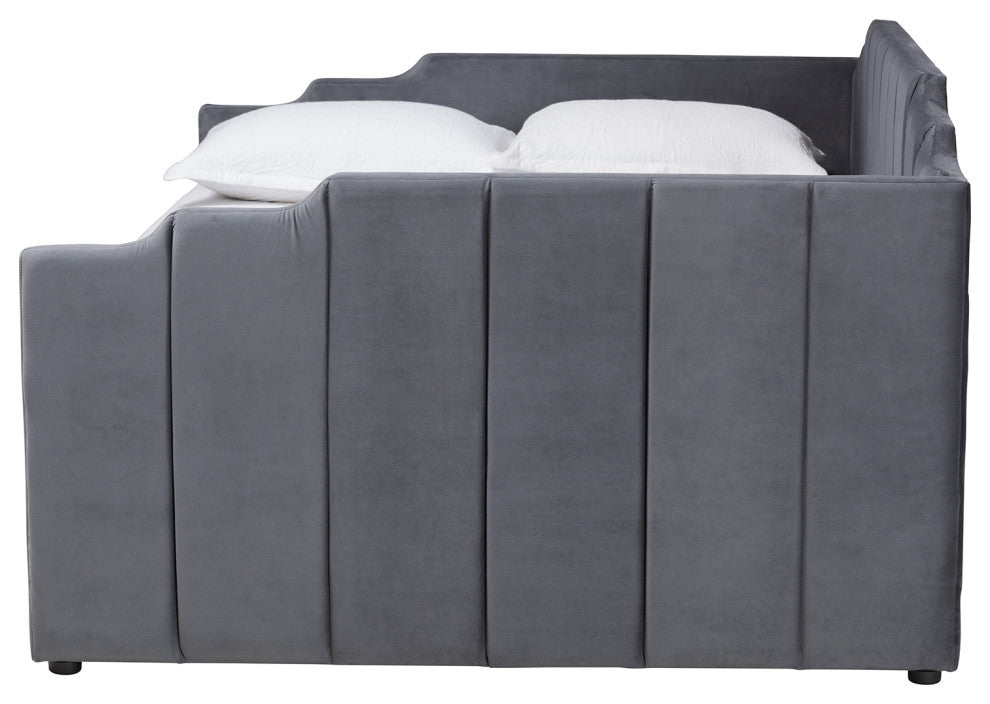 Gulliver Grey Velvet Fabric Upholstered 2-Drawer Daybed