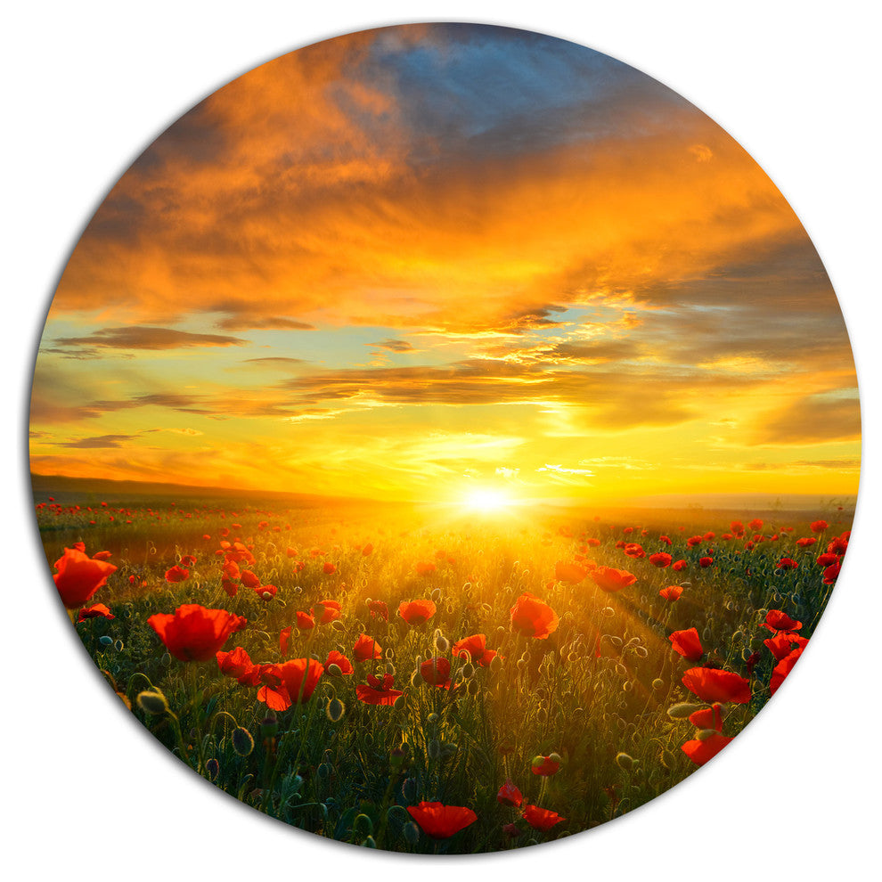 Bright New Day Over Poppy Fields, Floral Wall Round Wall Art, 36"
