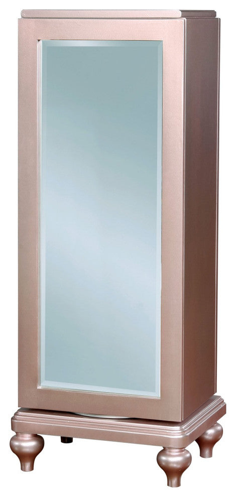 Transitional Dresser, Unique Mirrored Design With Swiveling Function, Rose Gold