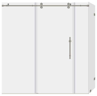 Shower Enclosures With 2 Panels, Frameless, 12mm Clear Tempered Glass, ULTRA-D, Brushed Nickel, 68-72"x79"x36"