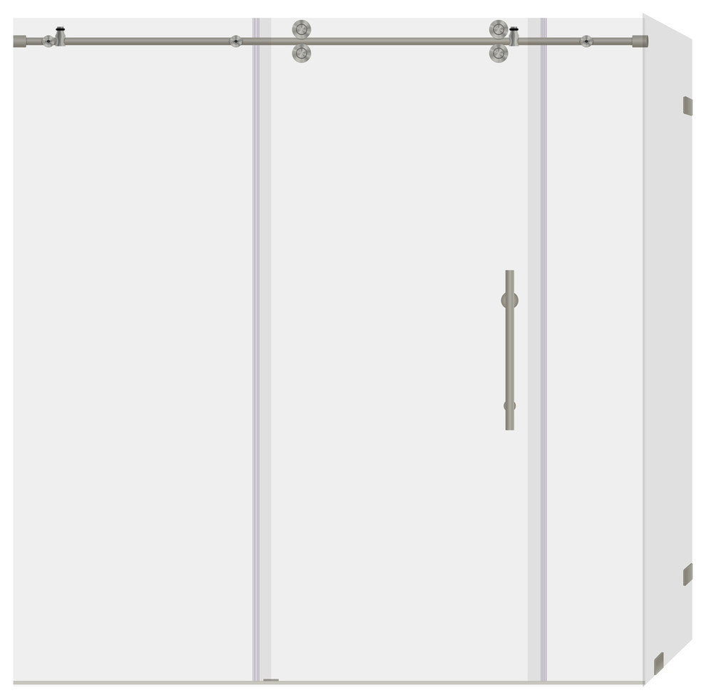 Shower Enclosures With 2 Panels, Frameless, 12mm Clear Tempered Glass, ULTRA-D, Brushed Nickel, 68-72"x79"x36"