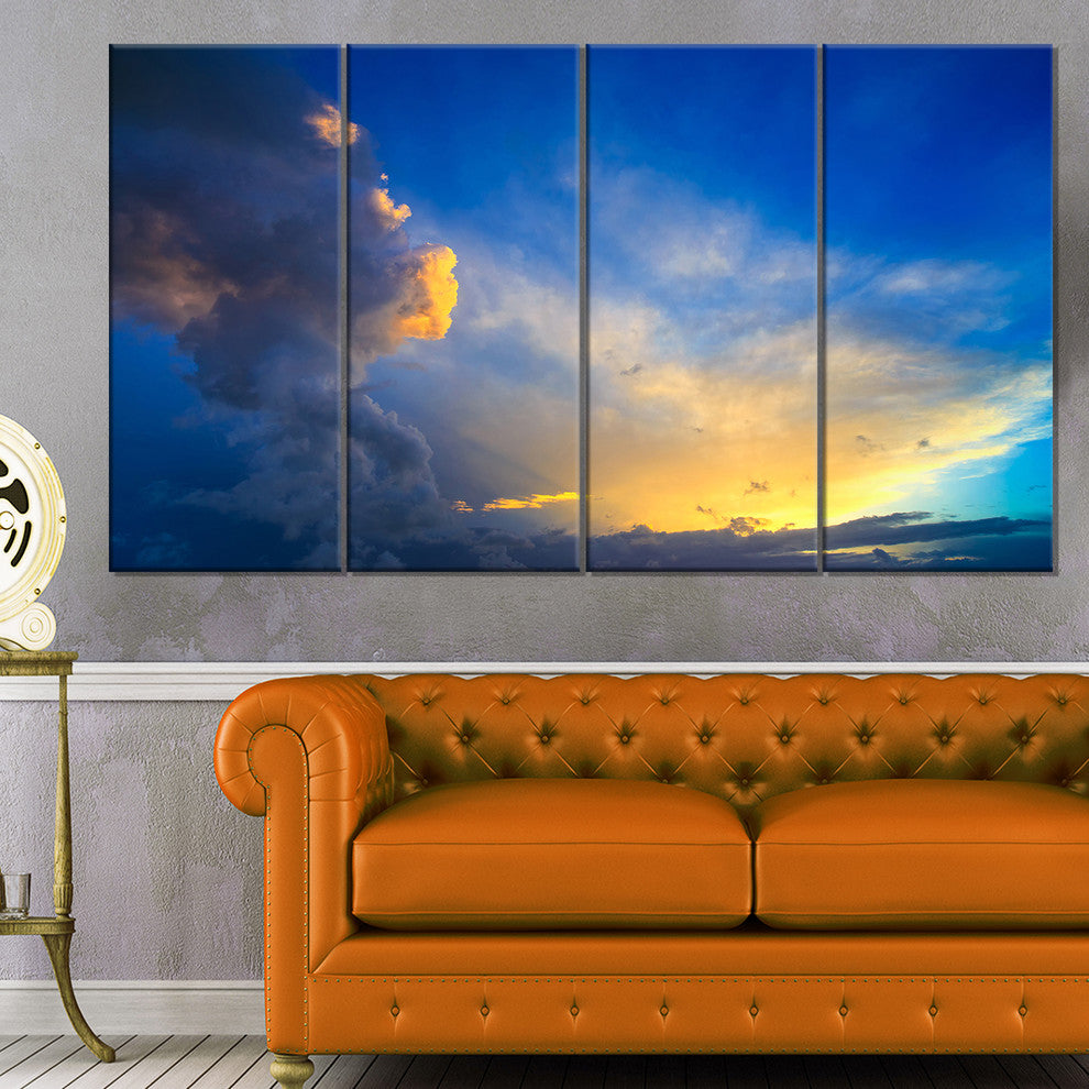 Dramatic Sunset Sky with Thunderstorm, Beach Photo Canvas Art, 48"x28", 4 Panels