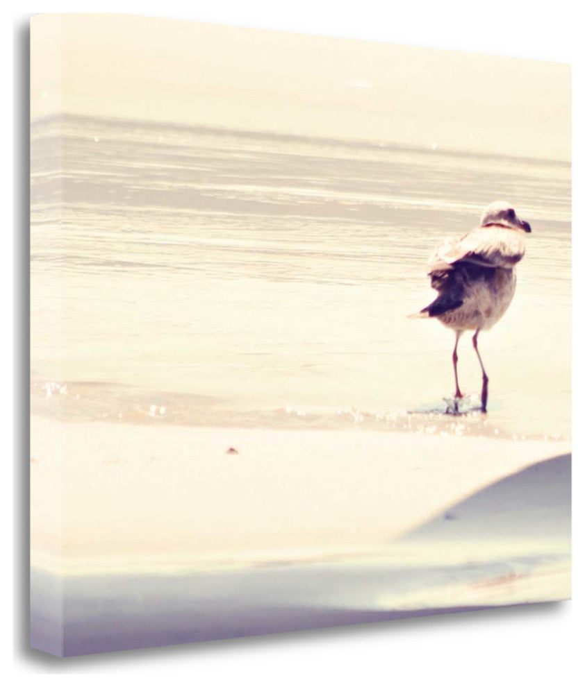 27" Coastal Seagull on the Beach Print on Gallery Wrap Canvas Wall Art