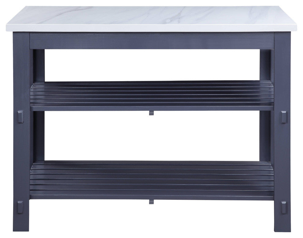 Enapay Kitchen Island, Marble Top and Gray Finish
