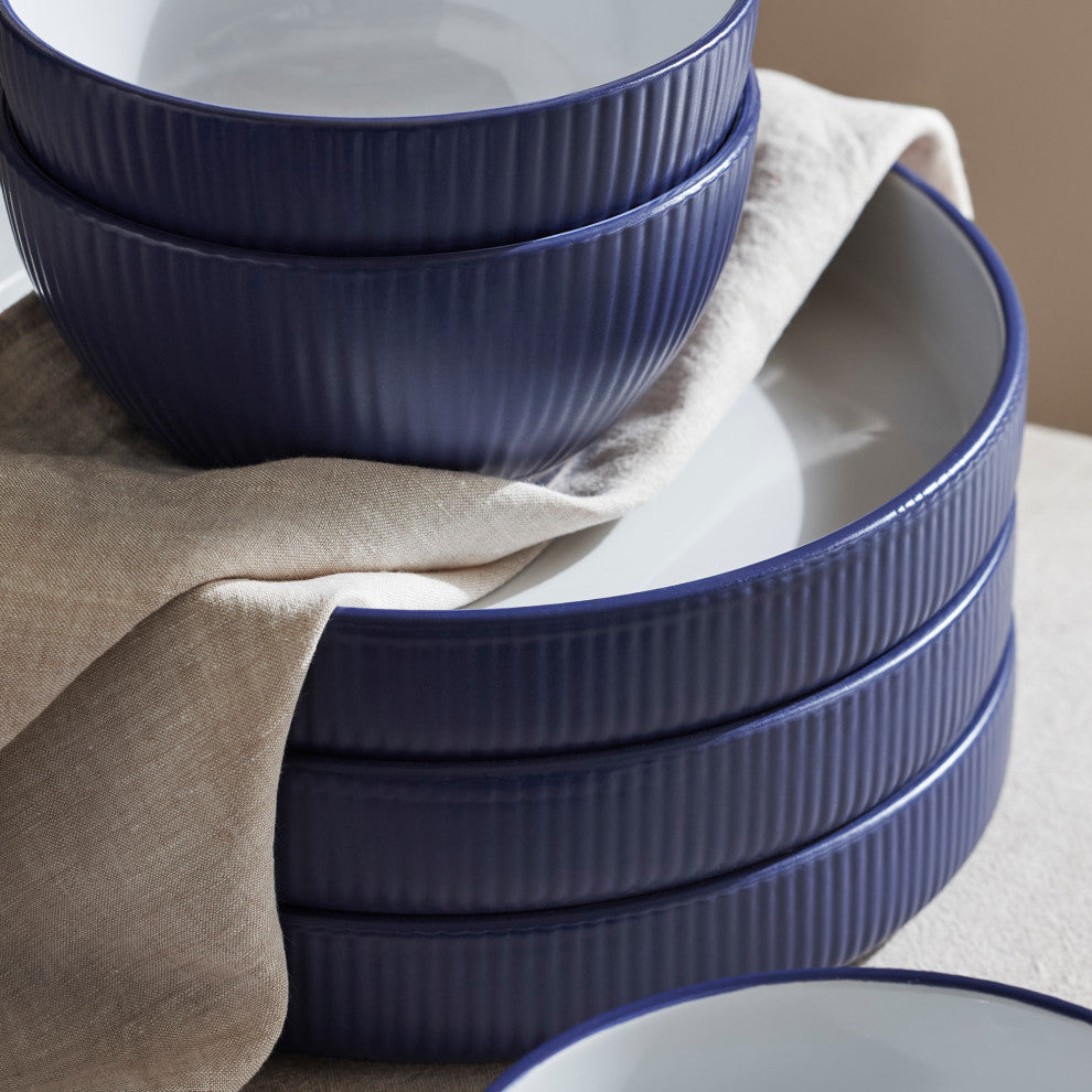 Christian Siriano Larosso Stoneware 24 Piece Dinnerware Set, Dark Blue