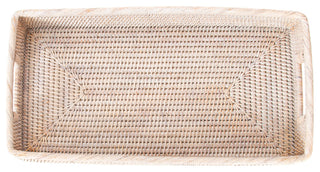 Artifacts Rattan Rectangular Tray With Rounded Corners, White Wash