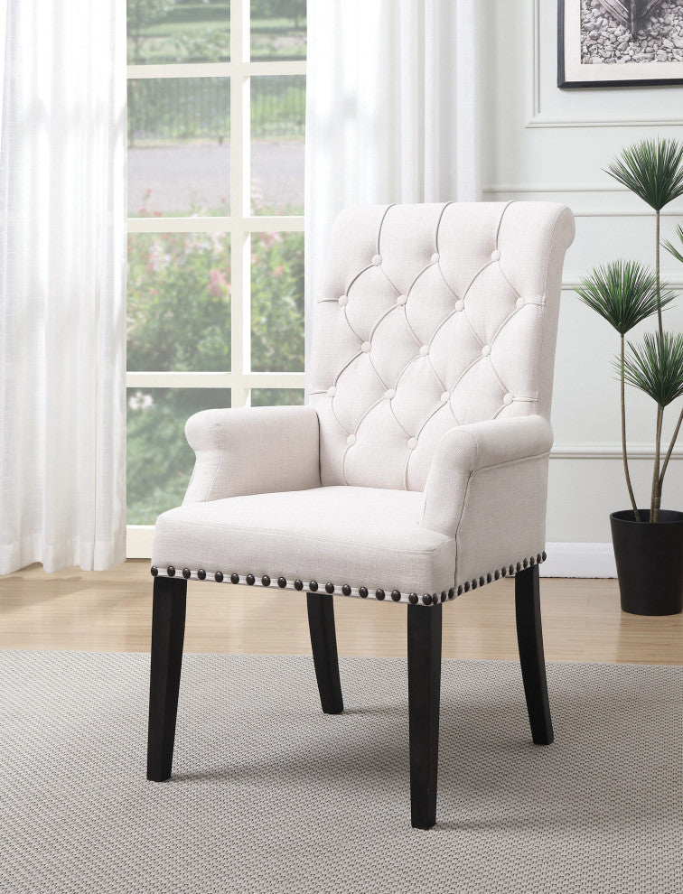 Fabric Dining Arm Chair, Beige Finsih