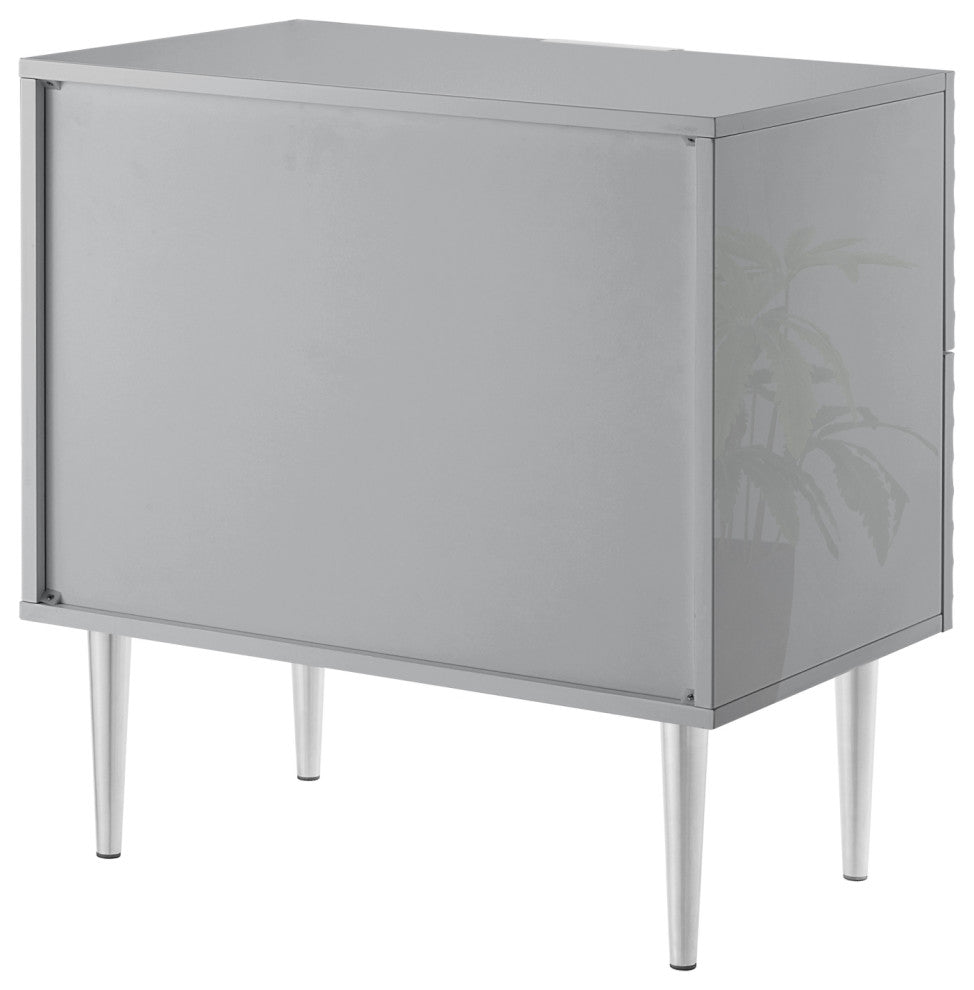 Inspired Home Kareena Table, 2 Drawers, Gray/Chrome